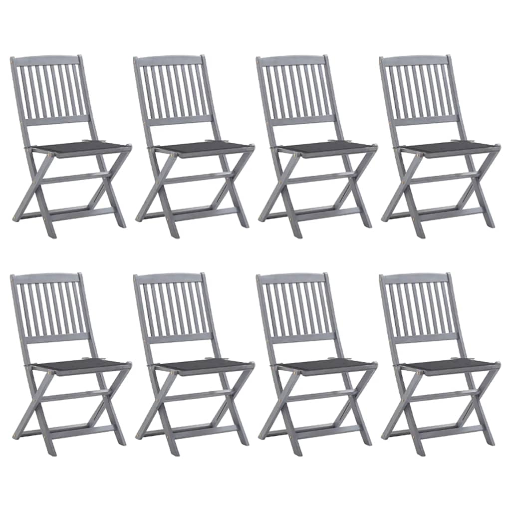 Folding Outdoor Chairs 8 pcs with Cushions Solid Acacia Wood