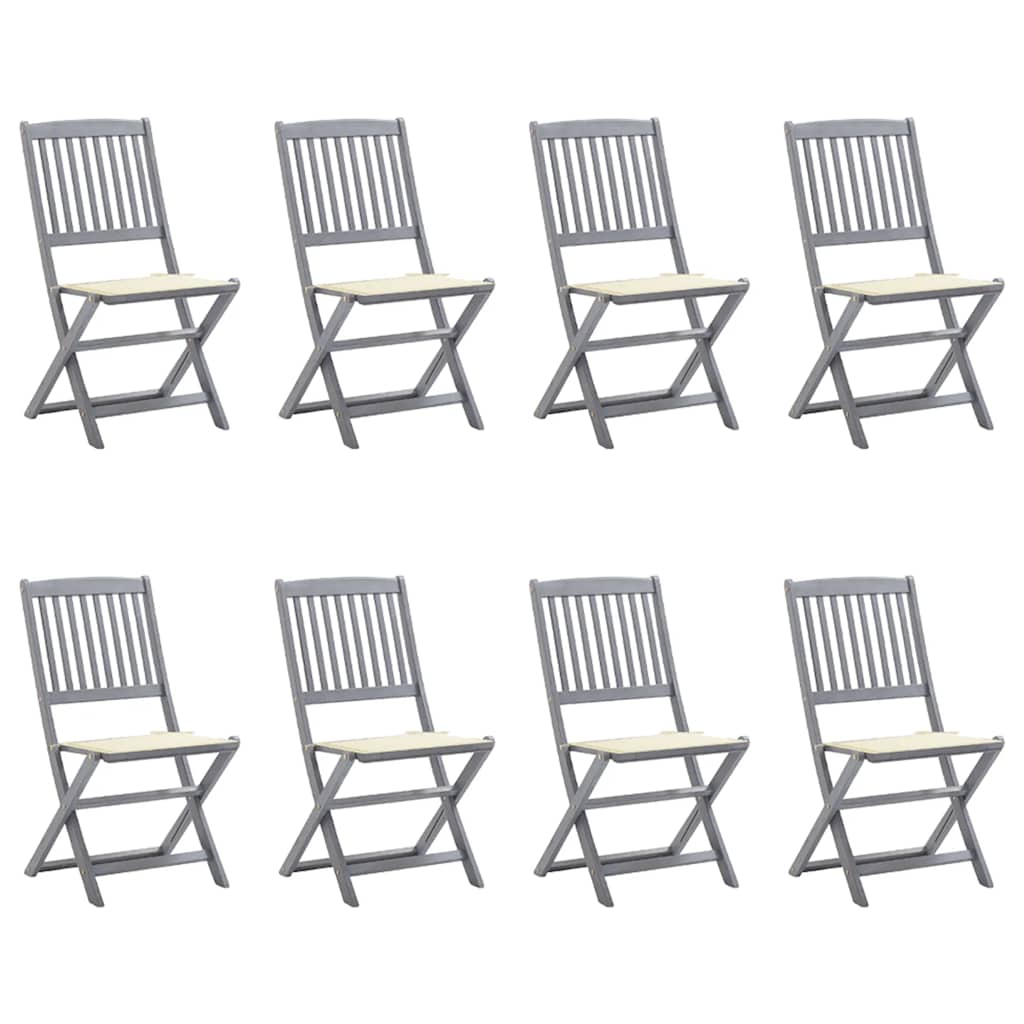 Folding Outdoor Chairs 8 pcs with Cushions Solid Acacia Wood