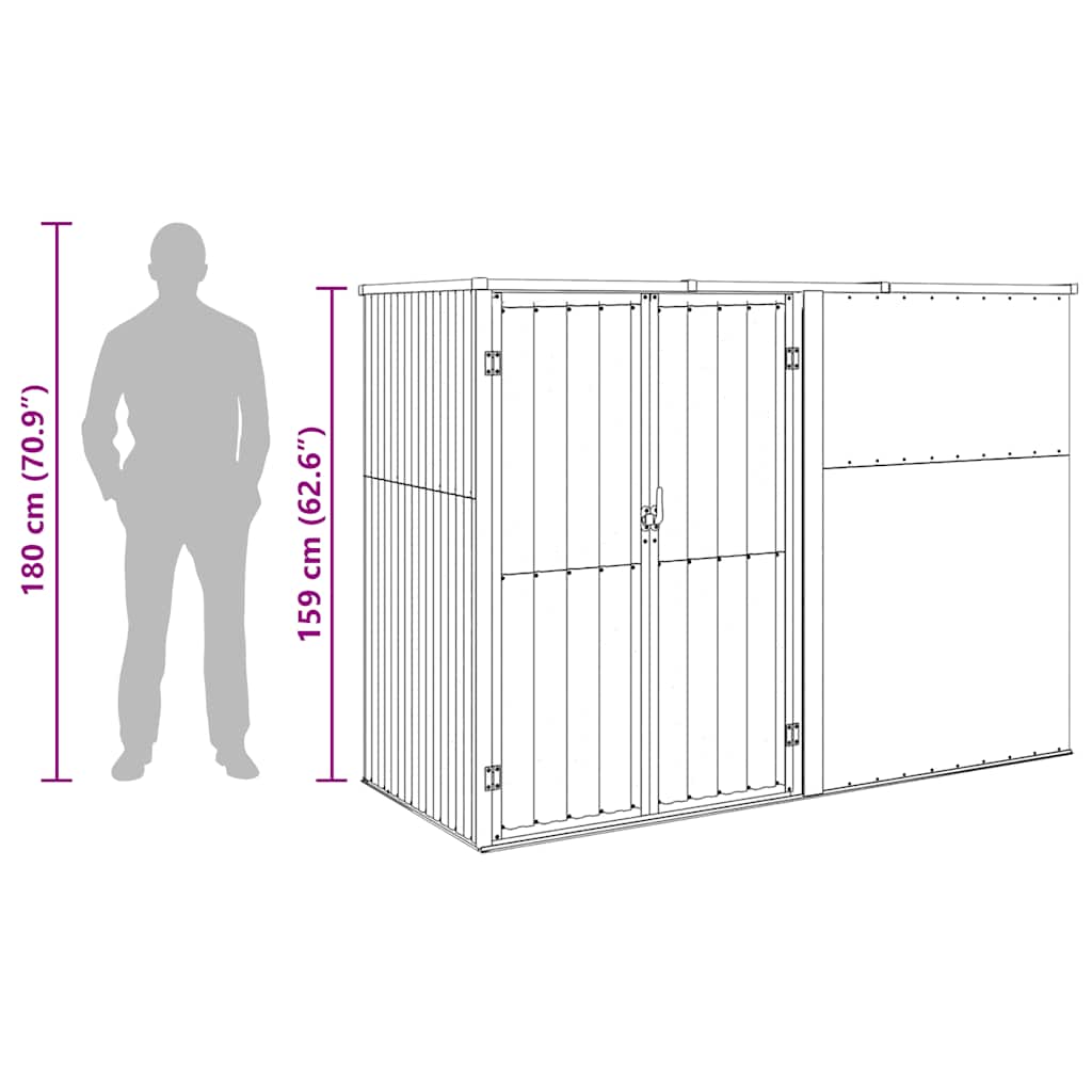 Garden Tool Shed Grey 225x89x161 cm Galvanised Steel