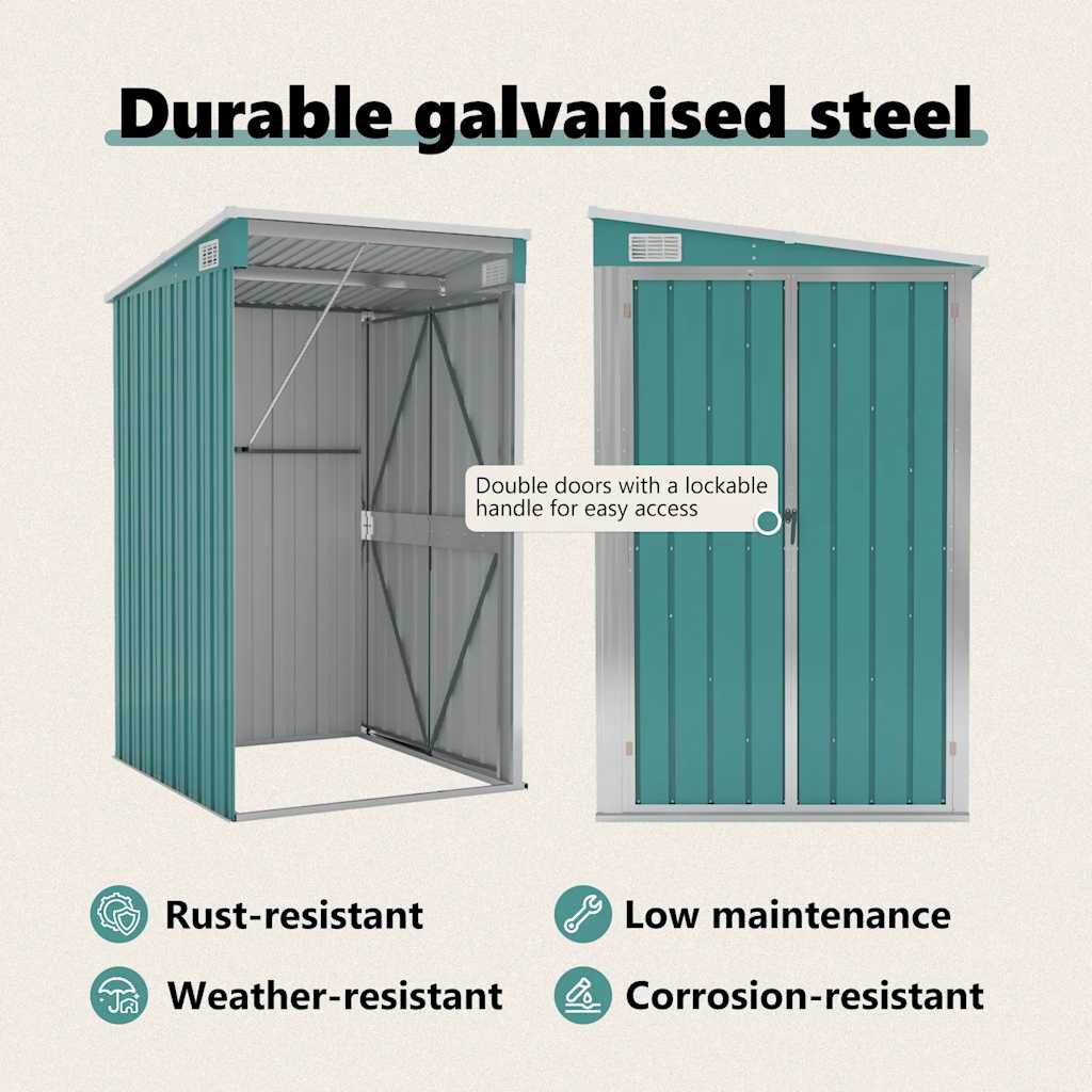 Wall-mounted Garden Shed Green 118x100x178 cm Galvanised Steel