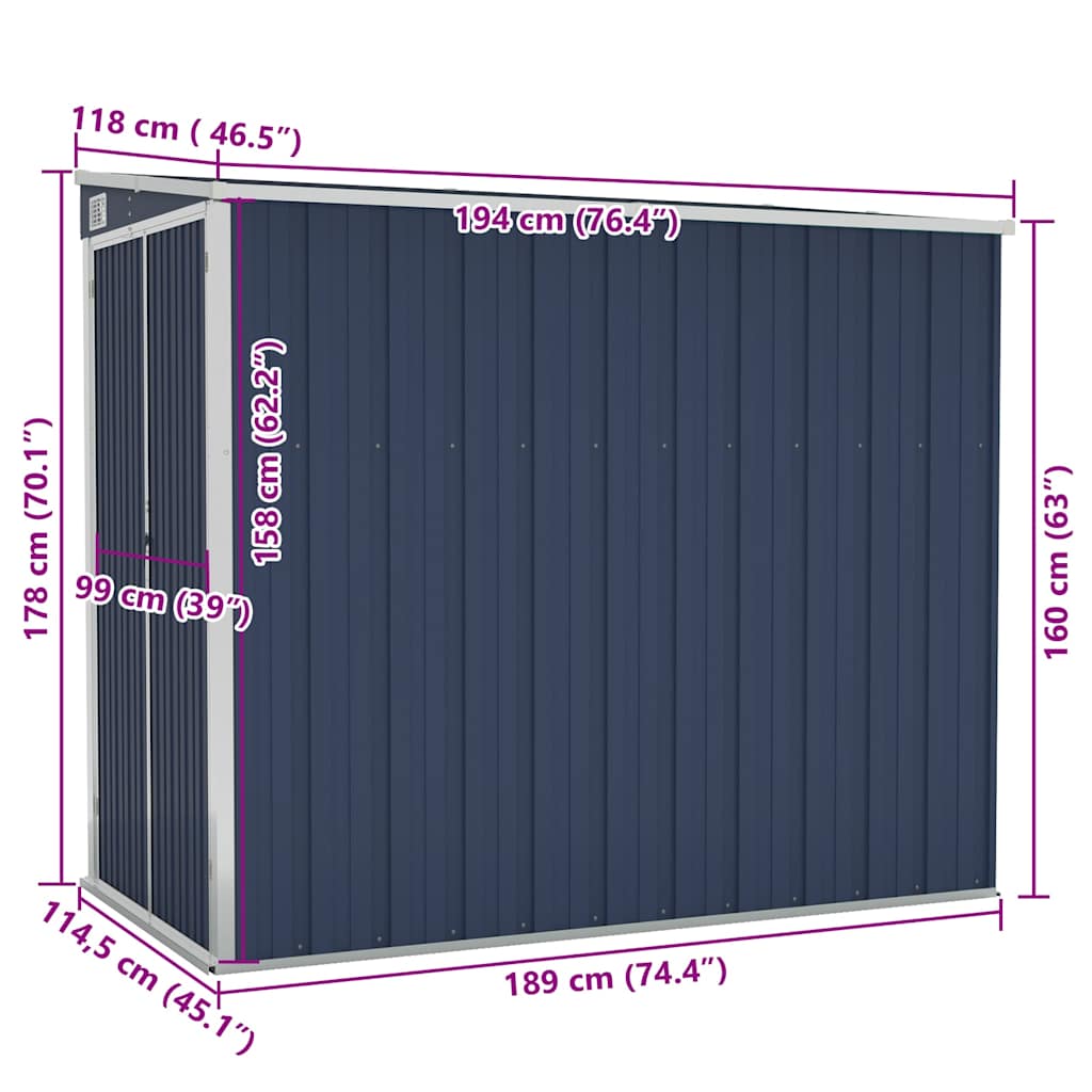 Wall-mounted Garden Shed Anthracite 118x194x178 cm Steel