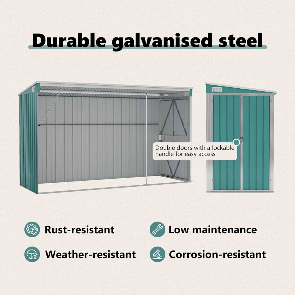 Wall-mounted Garden Shed Green 118x288x178 cm Galvanised Steel