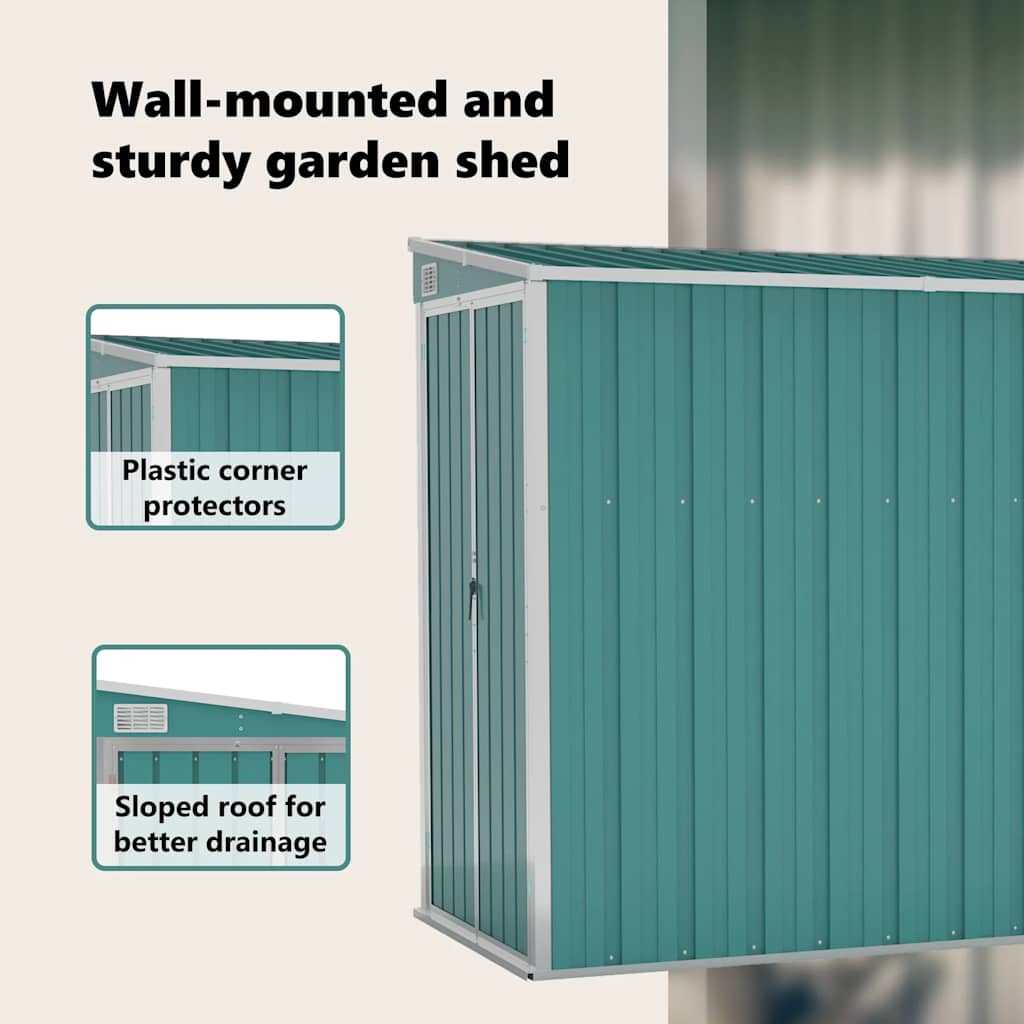 Wall-mounted Garden Shed Green 118x288x178 cm Galvanised Steel