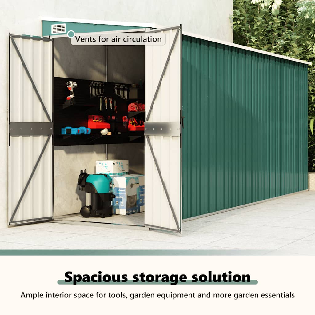 Wall-mounted Garden Shed Green 118x382x178 cm Galvanised Steel