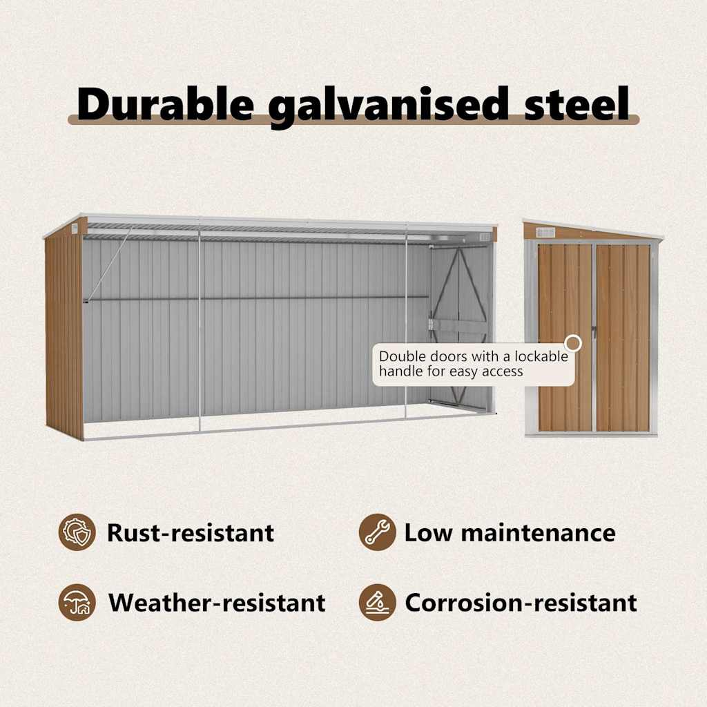 Wall-mounted Garden Shed Brown 118x382x178 cm Galvanised Steel