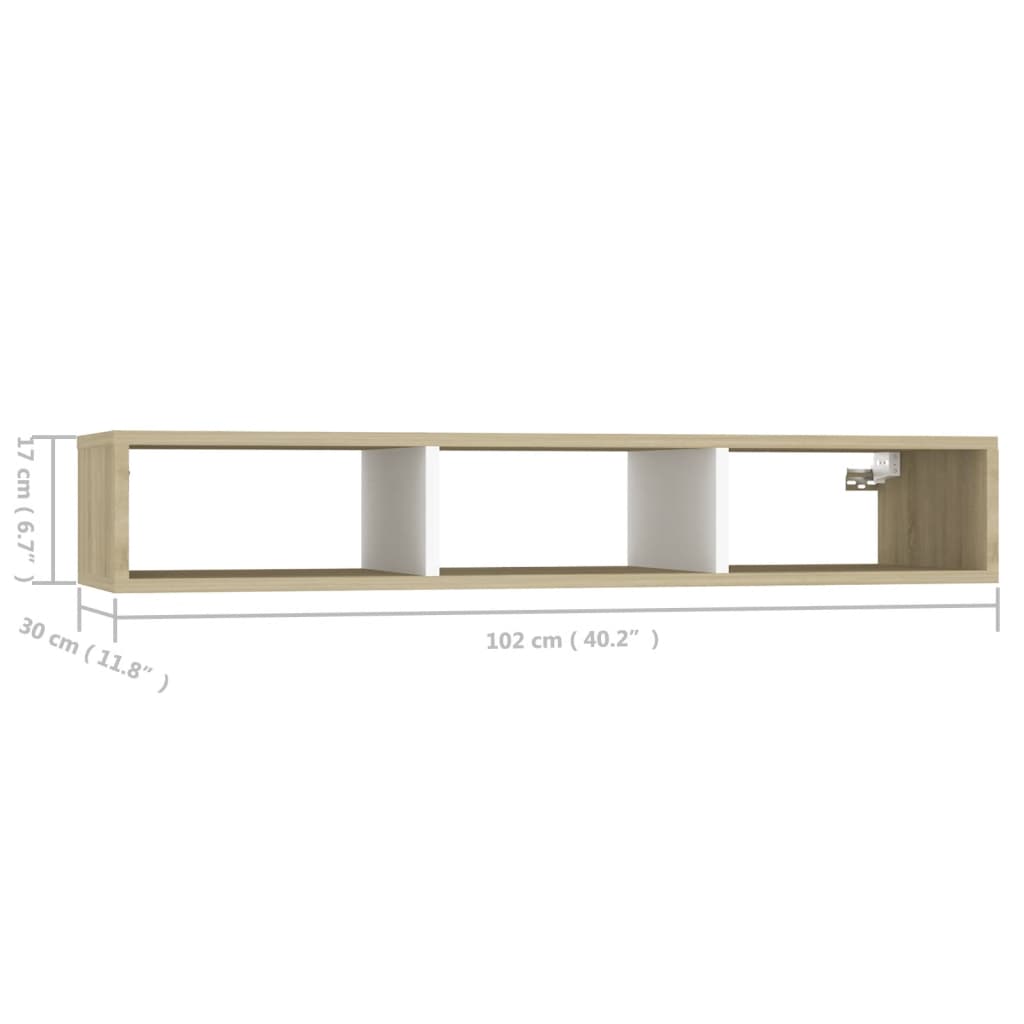 Wall Shelf Cabinet White and Sonoma Oak 102x30x17cm Engineered Wood