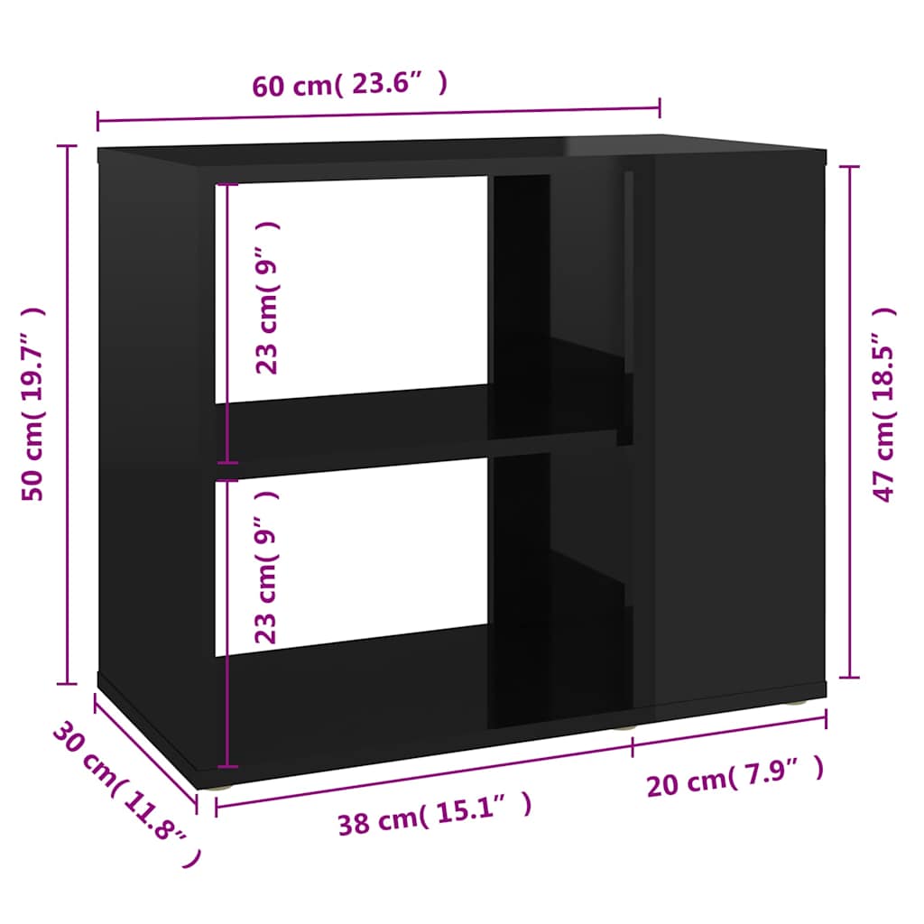 Side Cabinet High Gloss Black 60x30x50 cm Engineered Wood