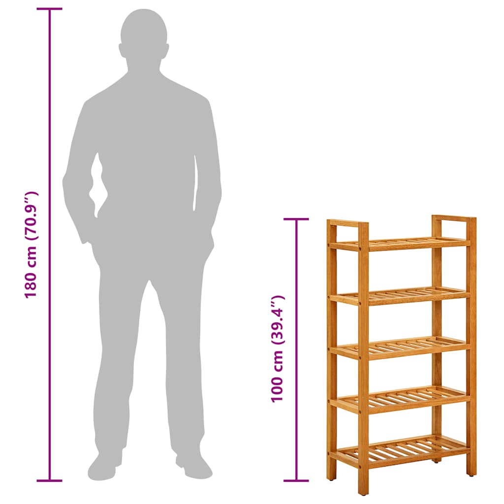 Shoe Rack with 5 Shelves 50x27x100 cm Solid Oak Wood