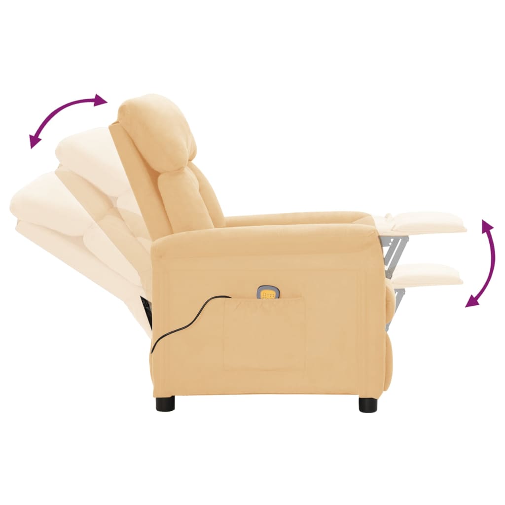 Electric Massage Recliner Cream Faux Suede Leather