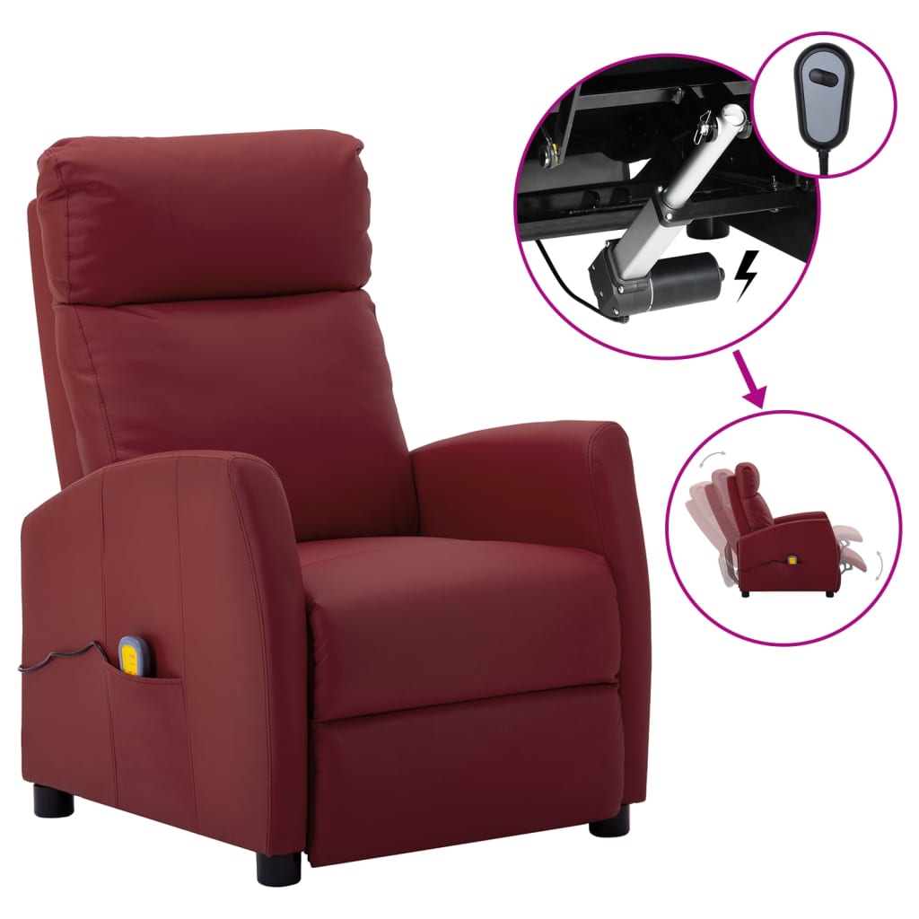 Electric Massage Chair Wine Red Faux Leather