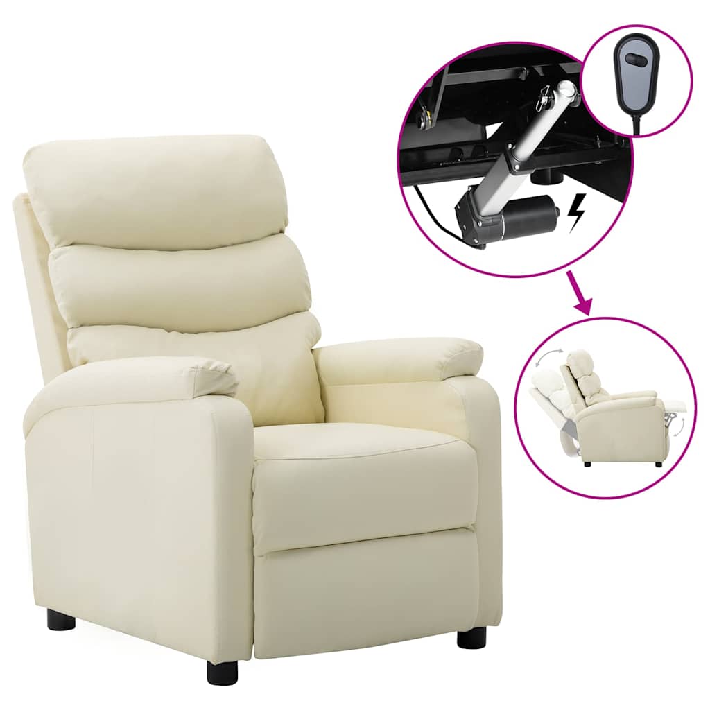 Electric Reclining Chair Cream Faux Leather