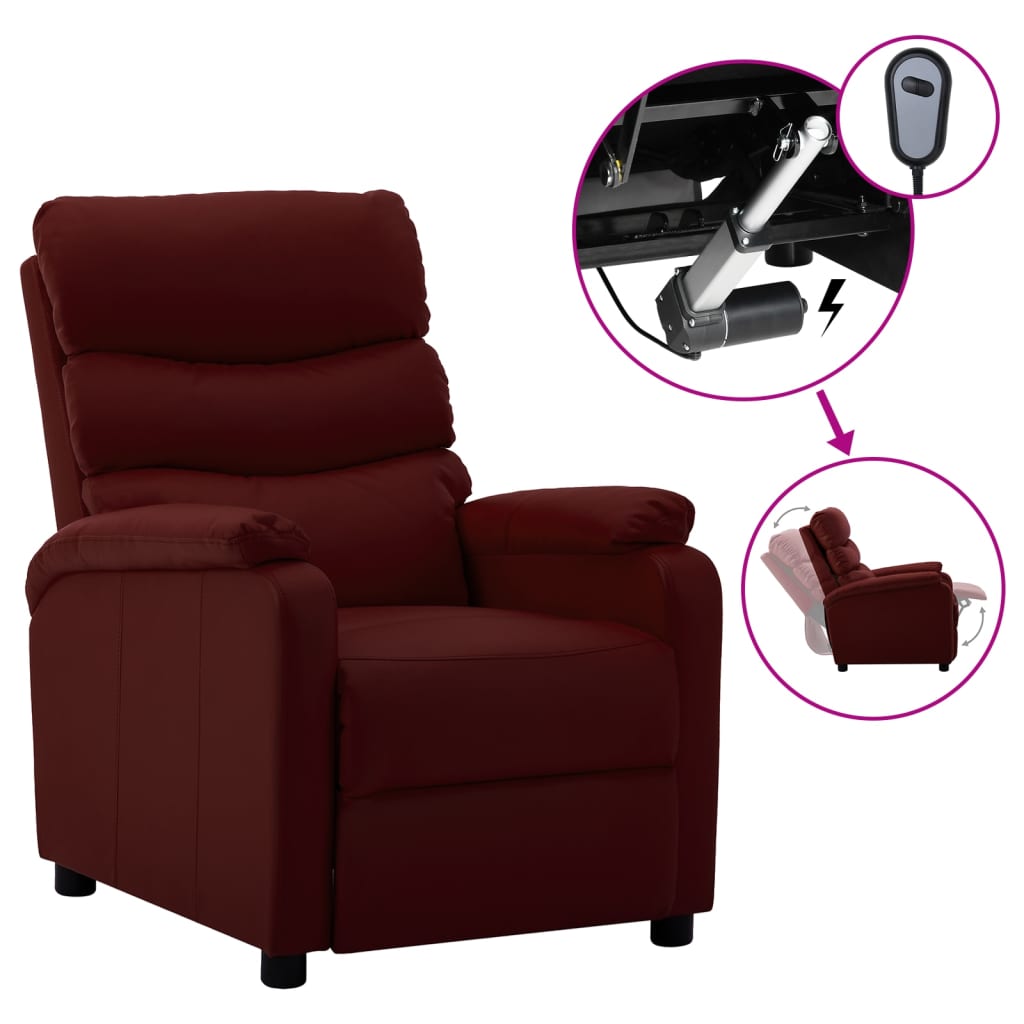 Electric Recliner Chair Wine Red Faux Leather
