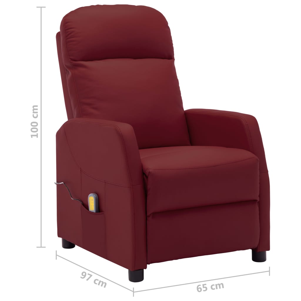 Electric Massage Reclining Chair Wine Red Faux Leather