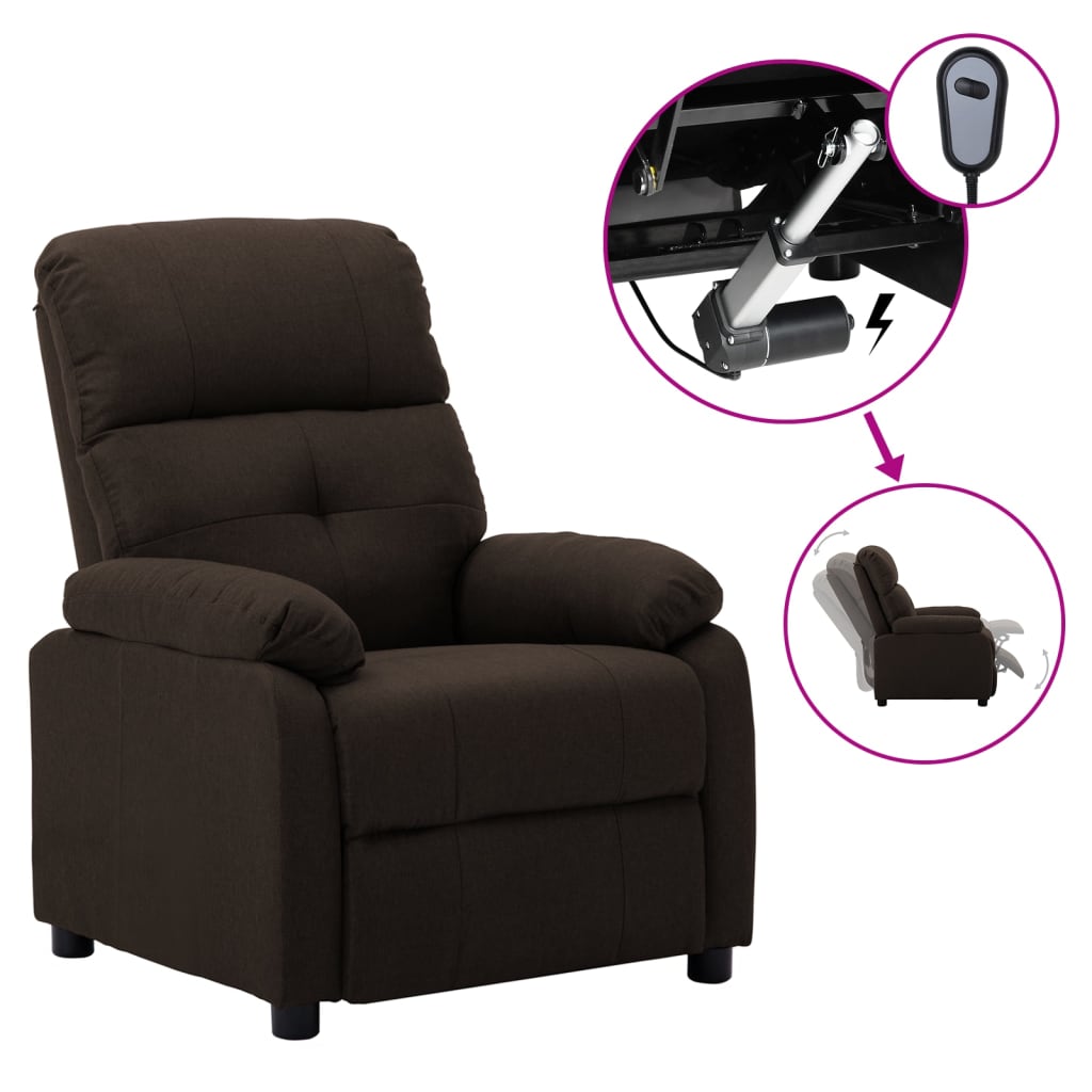 Electric Recliner Chair Dark Brown Fabric
