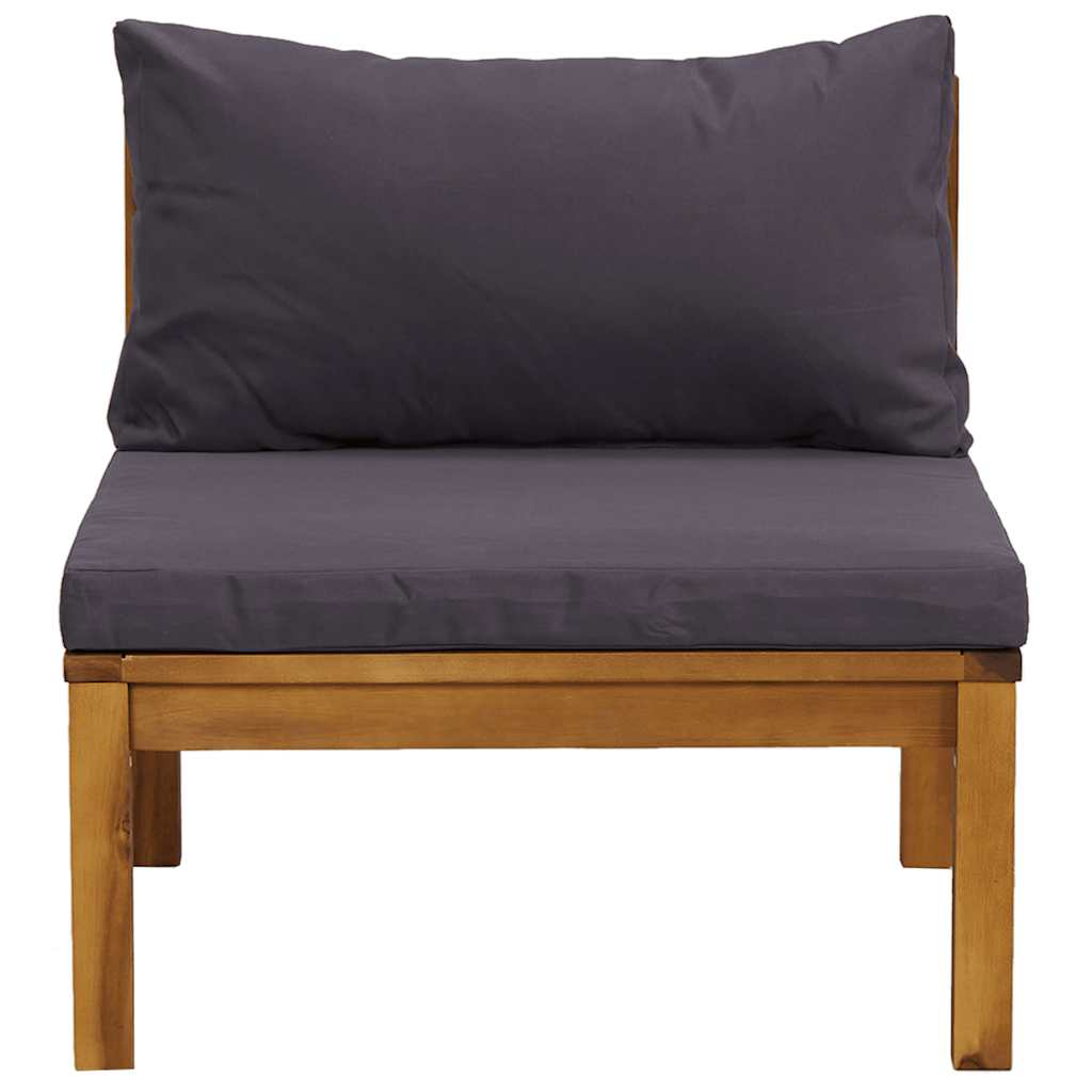 2 Piece Garden Sofa Set with Dark Grey Cushions Acacia Wood