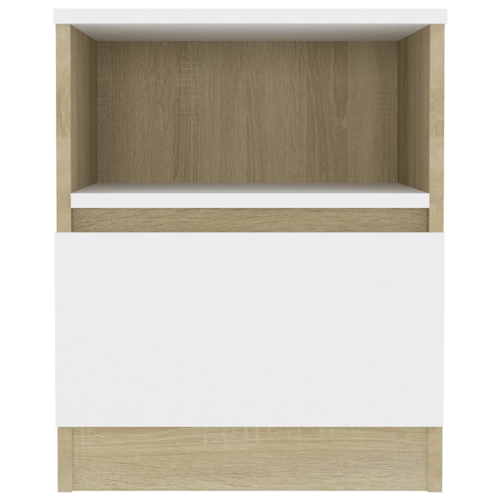 Bed Cabinet White and Sonoma Oak 40x40x50 cm Engineered Wood