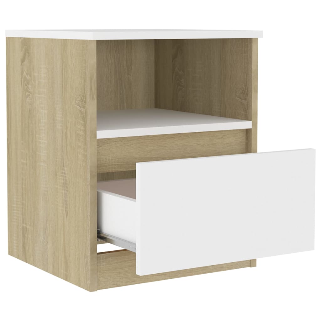 Bed Cabinet White and Sonoma Oak 40x40x50 cm Engineered Wood