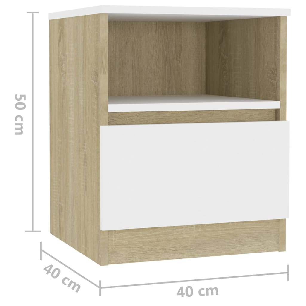 Bed Cabinet White and Sonoma Oak 40x40x50 cm Engineered Wood
