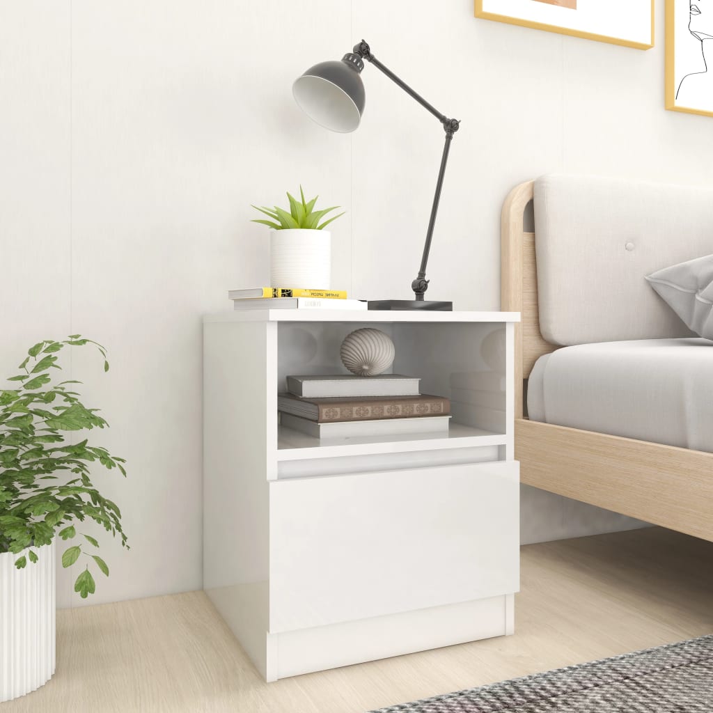 Bed Cabinets 2 pcs High Gloss White 40x40x50 cm Engineered Wood