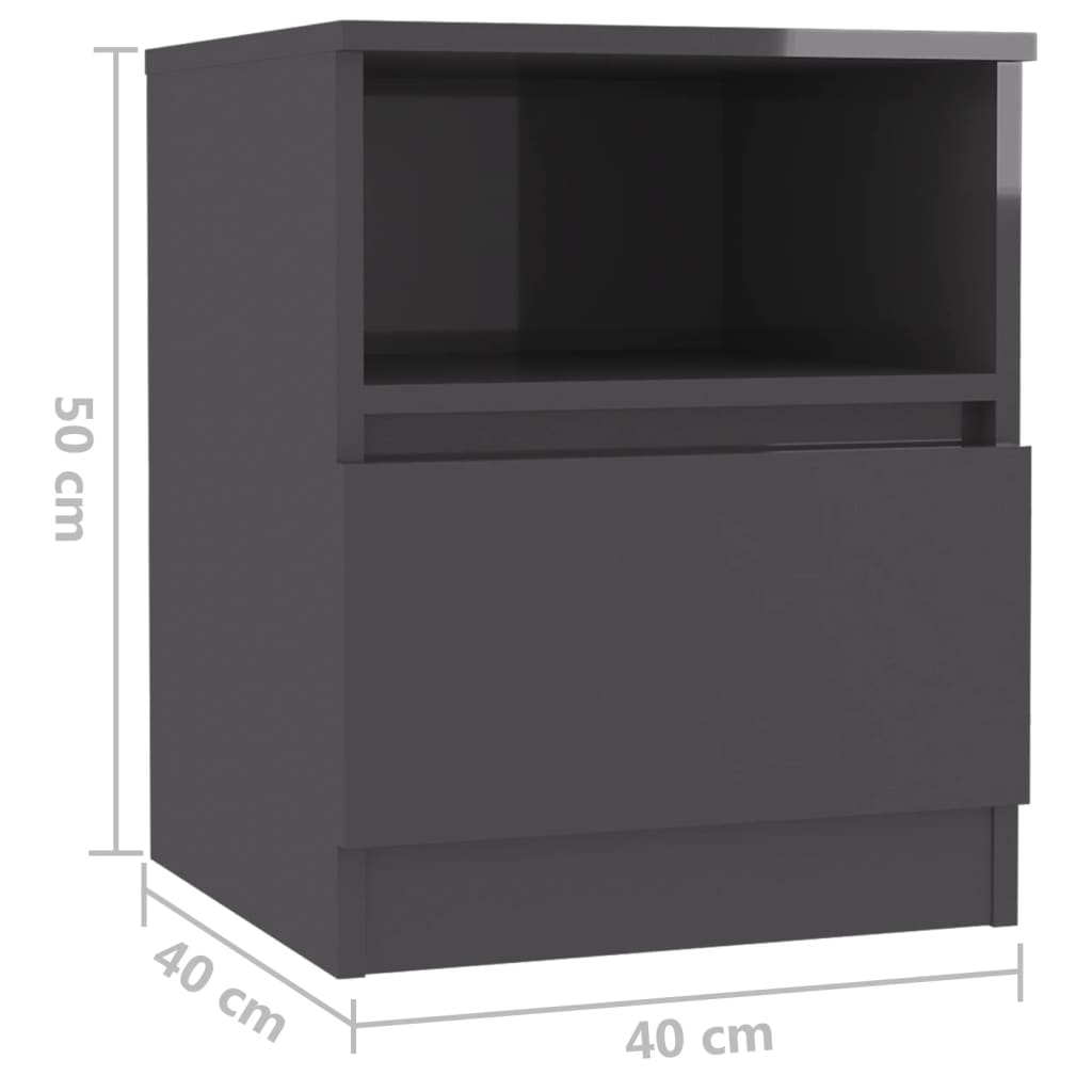 Bed Cabinets 2 pcs High Gloss Grey 40x40x50 cm Engineered Wood
