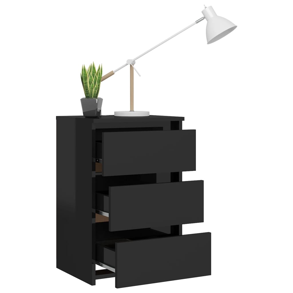Bed Cabinet High Gloss Black 40x35x62.5 cm Engineered Wood