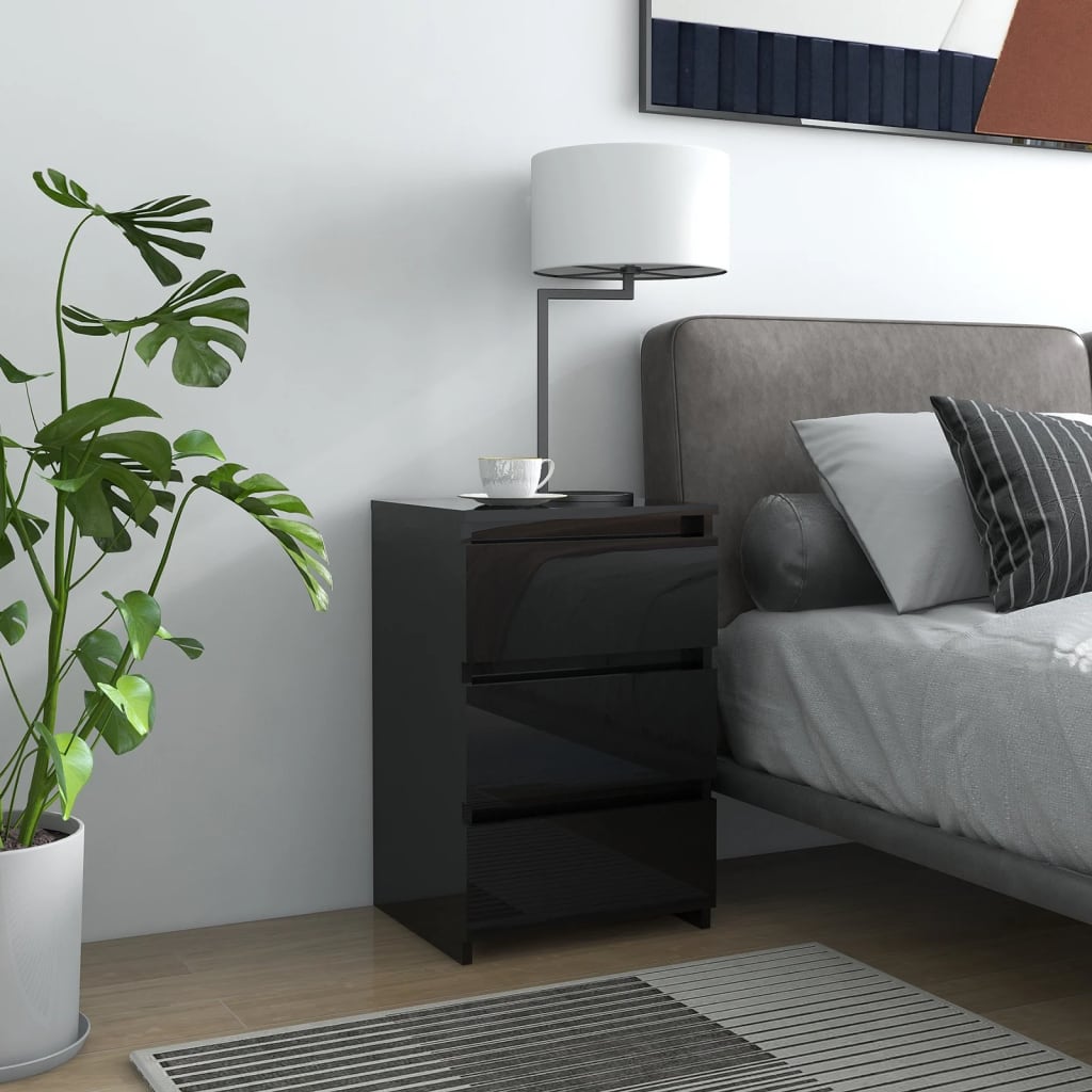 Bed Cabinet High Gloss Black 40x35x62.5 cm Engineered Wood