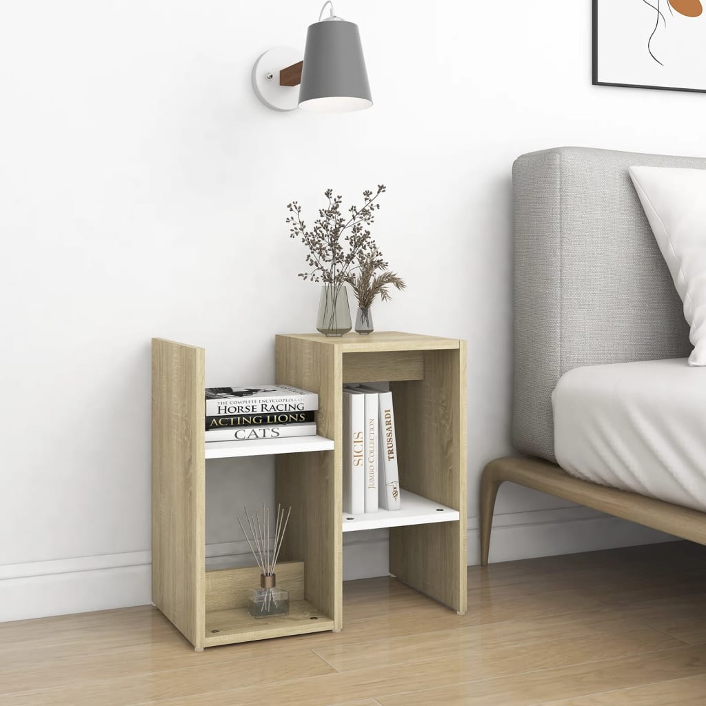 Bedside Cabinet White and Sonoma Oak 50x30x51.5 cm Engineered Wood