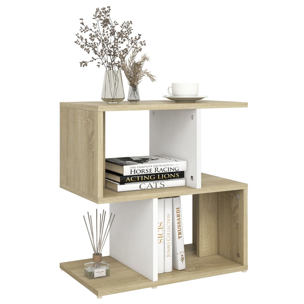 Bedside Cabinet White and Sonoma Oak 50x30x51.5 cm Engineered Wood