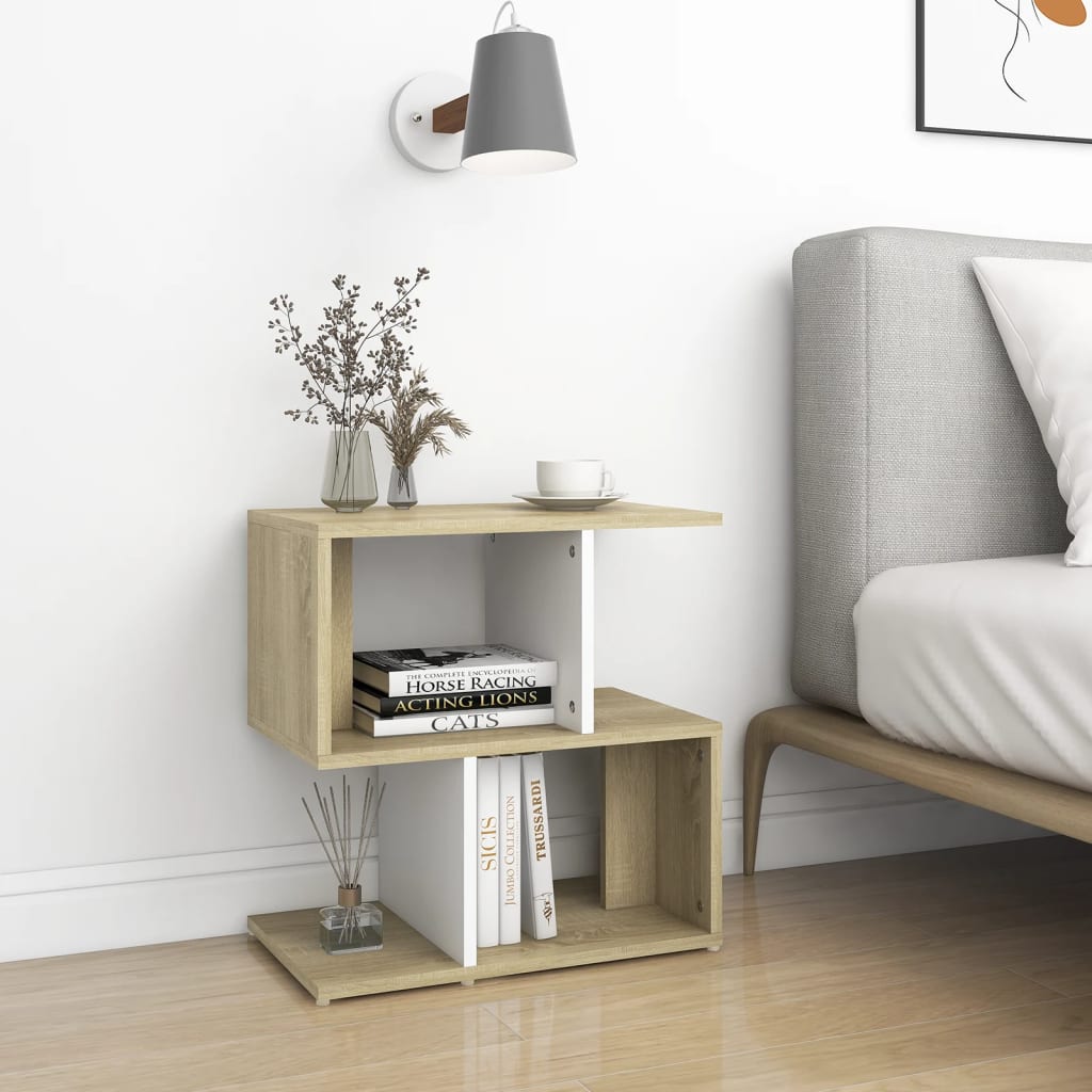 Bedside Cabinet White and Sonoma Oak 50x30x51.5 cm Engineered Wood