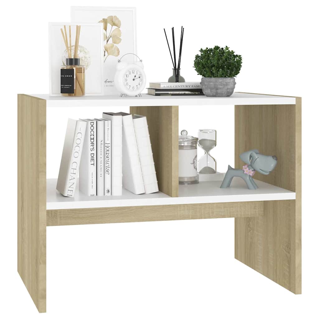 Side Table White and Sonoma Oak 60x40x45 cm Engineered Wood