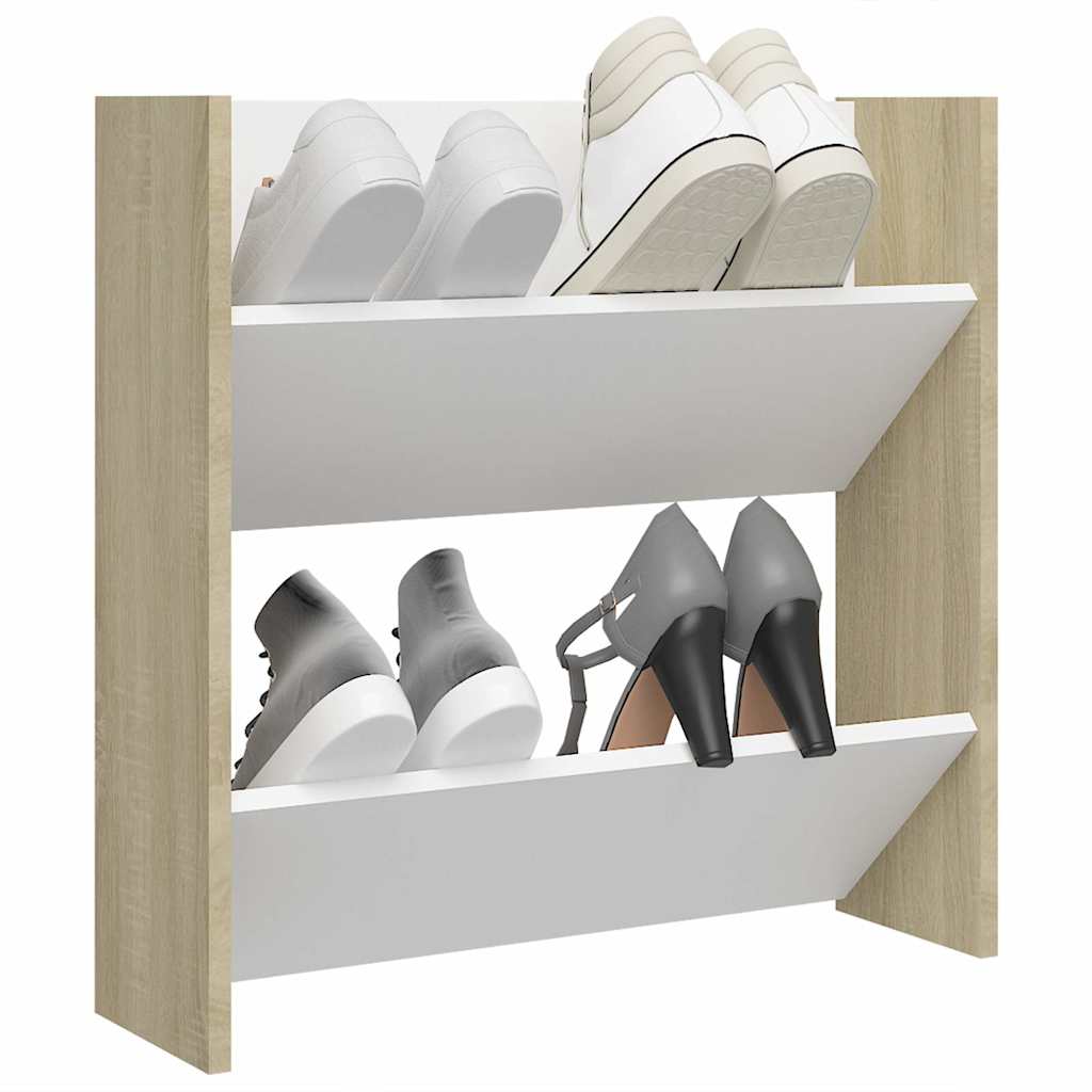 Wall Shoe Cabinet White and Sonoma Oak 60x18x60 cm Engineered Wood