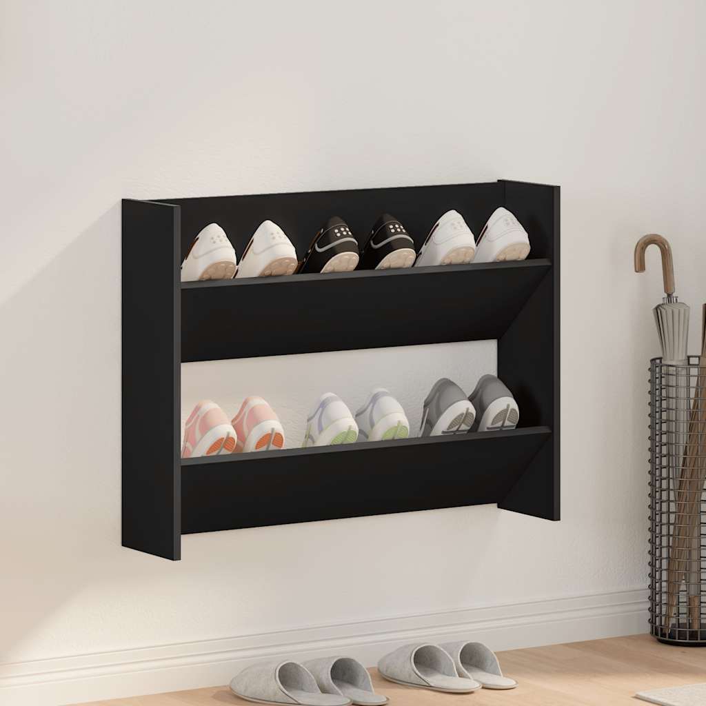 Wall Shoe Cabinet Black 80x18x60 cm Engineered Wood