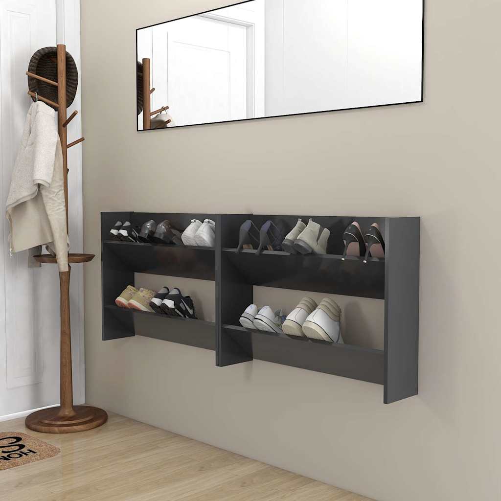Wall Shoe Cabinets 2 pcs Grey 80x18x60 cm Engineered Wood