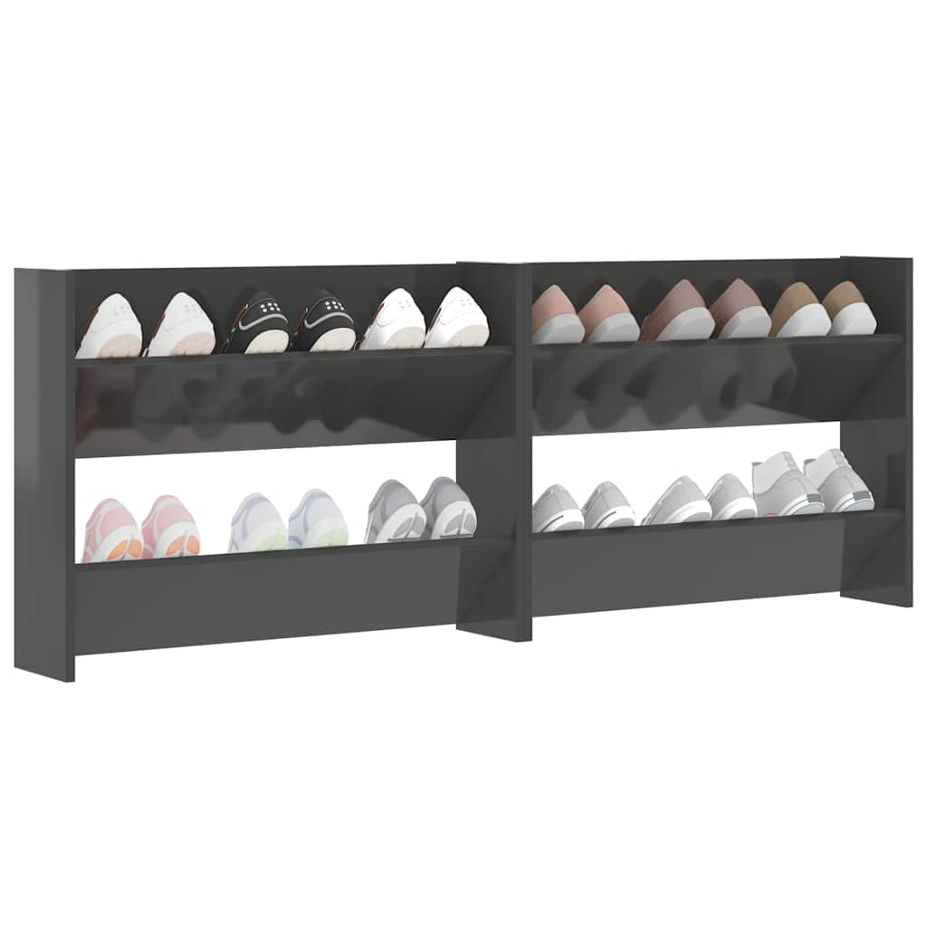 Wall Shoe Cabinets 2 pcs High Gloss Grey 80x18x60 cm Engineered Wood
