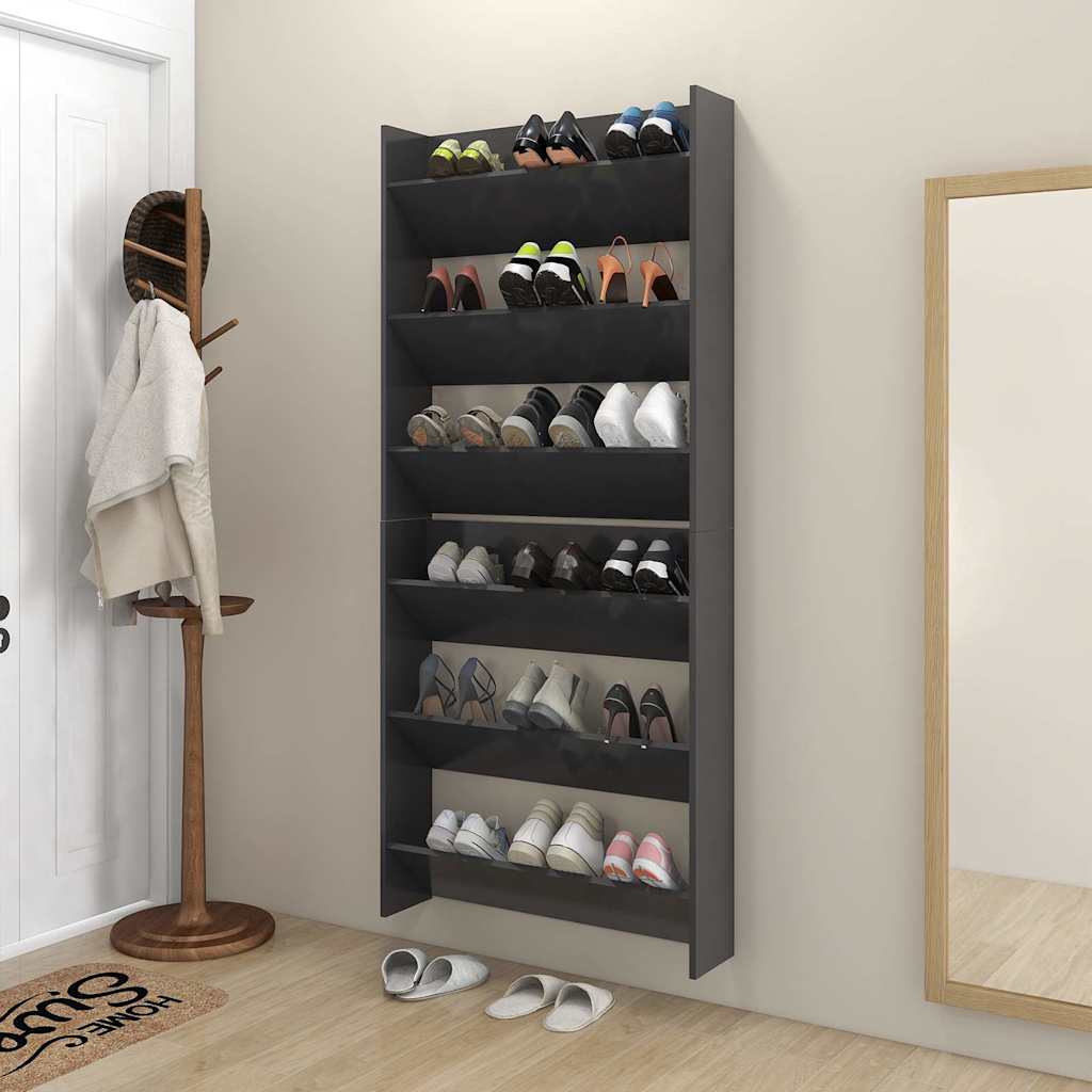 Wall Shoe Cabinets 2 pcs Grey 80x18x90 cm Engineered Wood