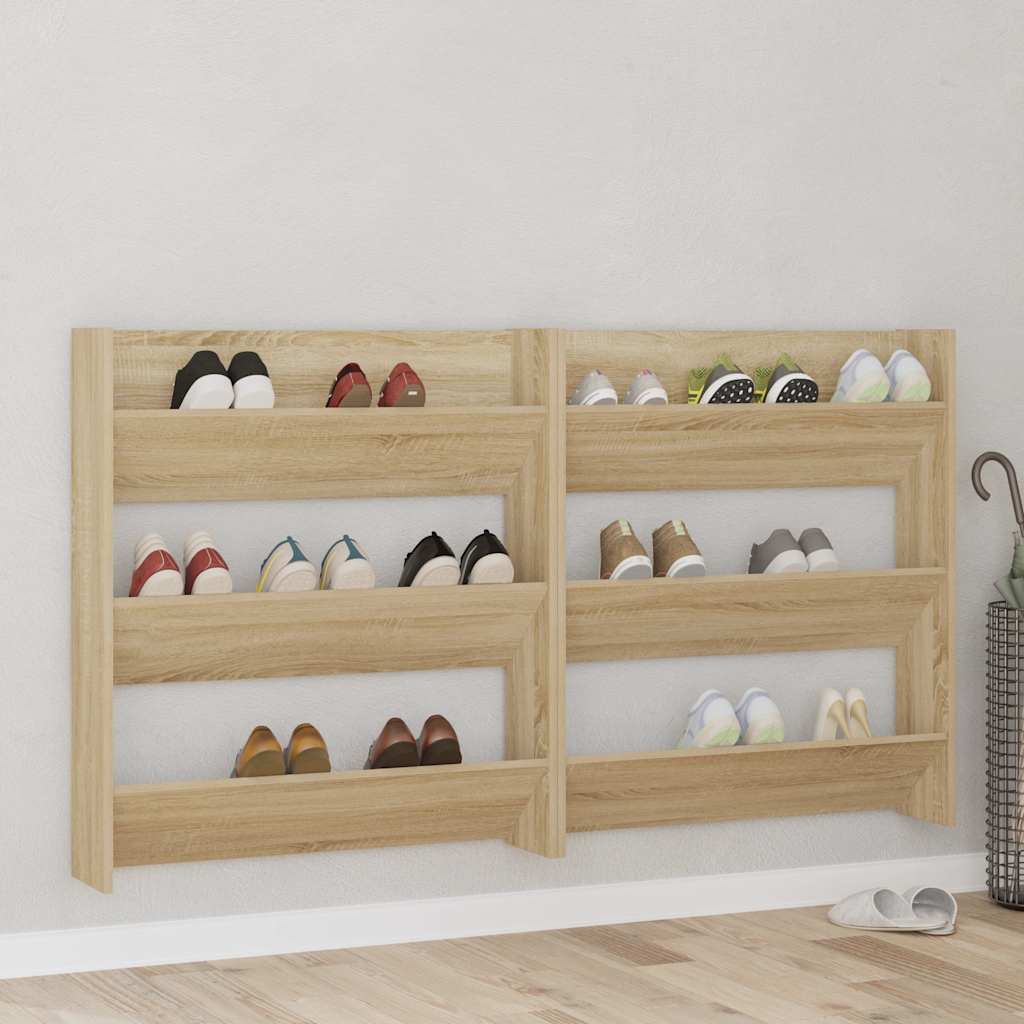 Wall Shoe Cabinets 2 pcs Sonoma Oak 80x18x90 cm Engineered Wood