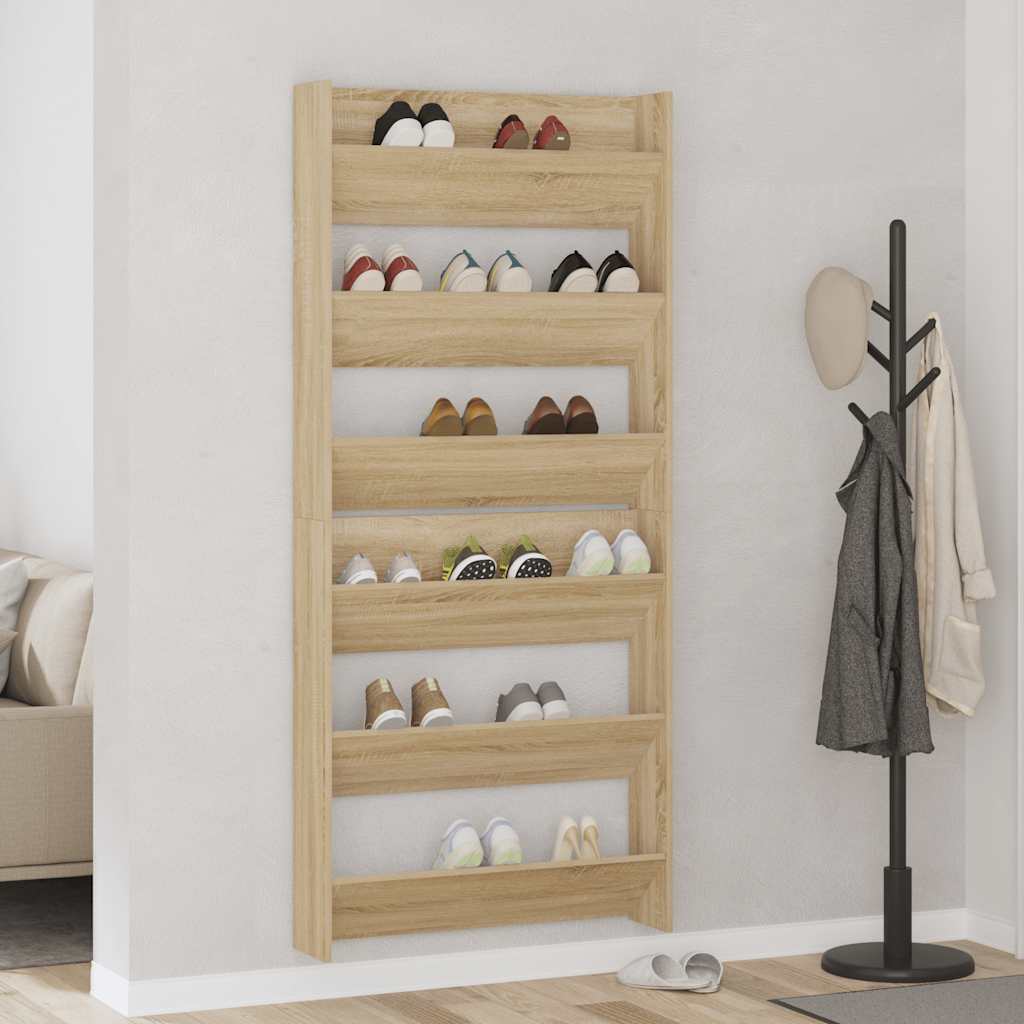 Wall Shoe Cabinets 2 pcs Sonoma Oak 80x18x90 cm Engineered Wood