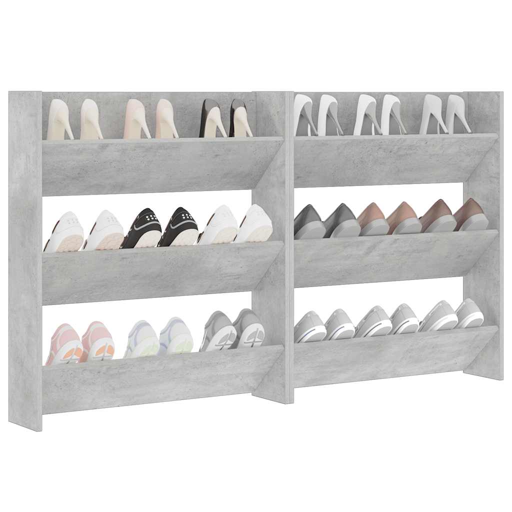 Wall Shoe Cabinets 2 pcs Concrete Grey 80x18x90 cm Engineered Wood