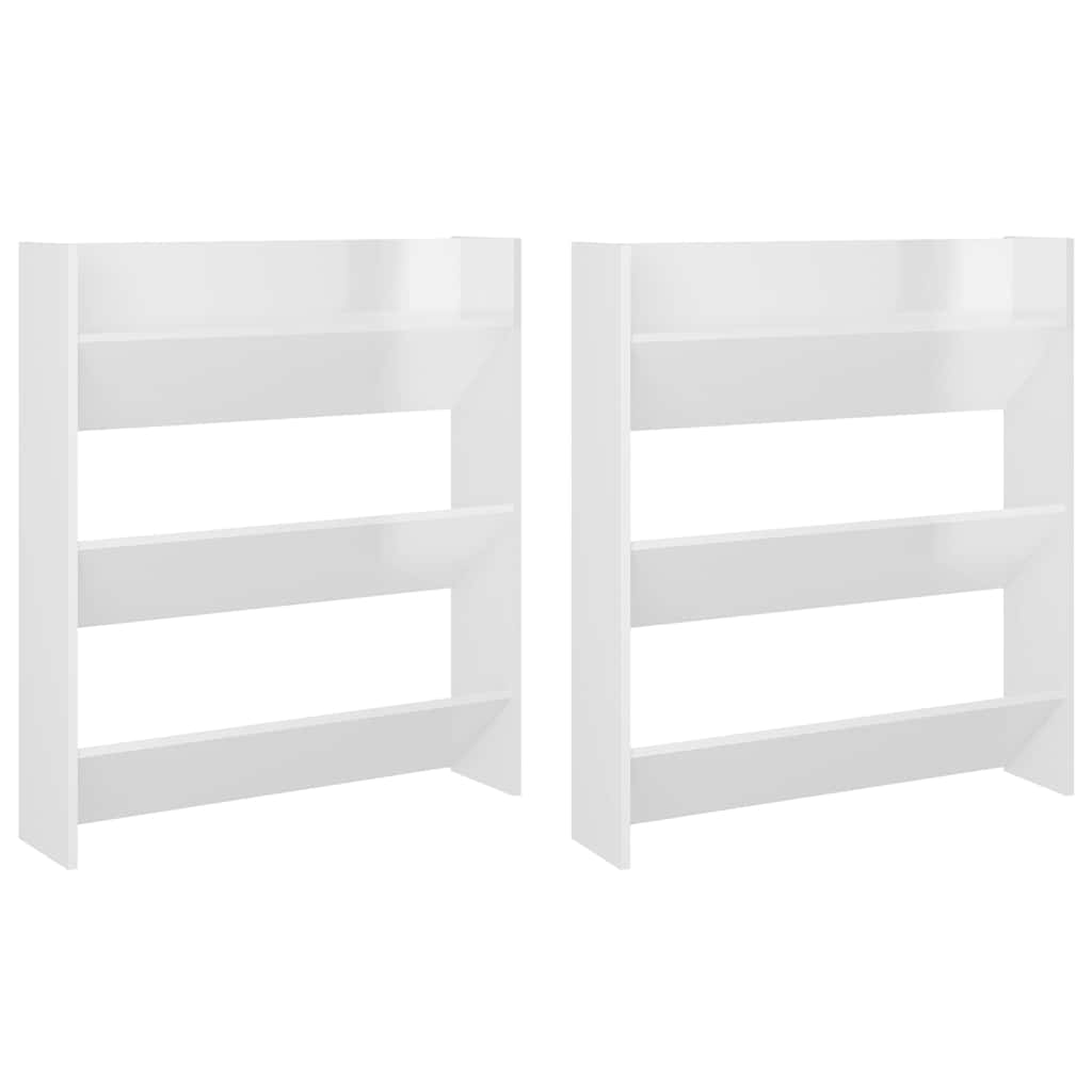Wall Shoe Cabinets 2 pcs High Gloss White 80x18x90cm Engineered Wood