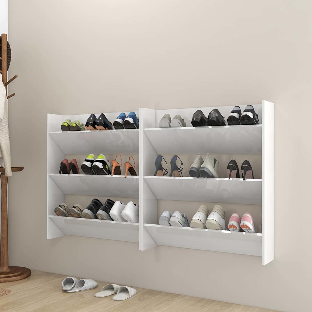 Wall Shoe Cabinets 2 pcs High Gloss White 80x18x90cm Engineered Wood