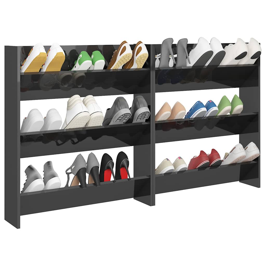 Wall Shoe Cabinets 2 pcs High Gloss Grey 80x18x90 cm Engineered Wood