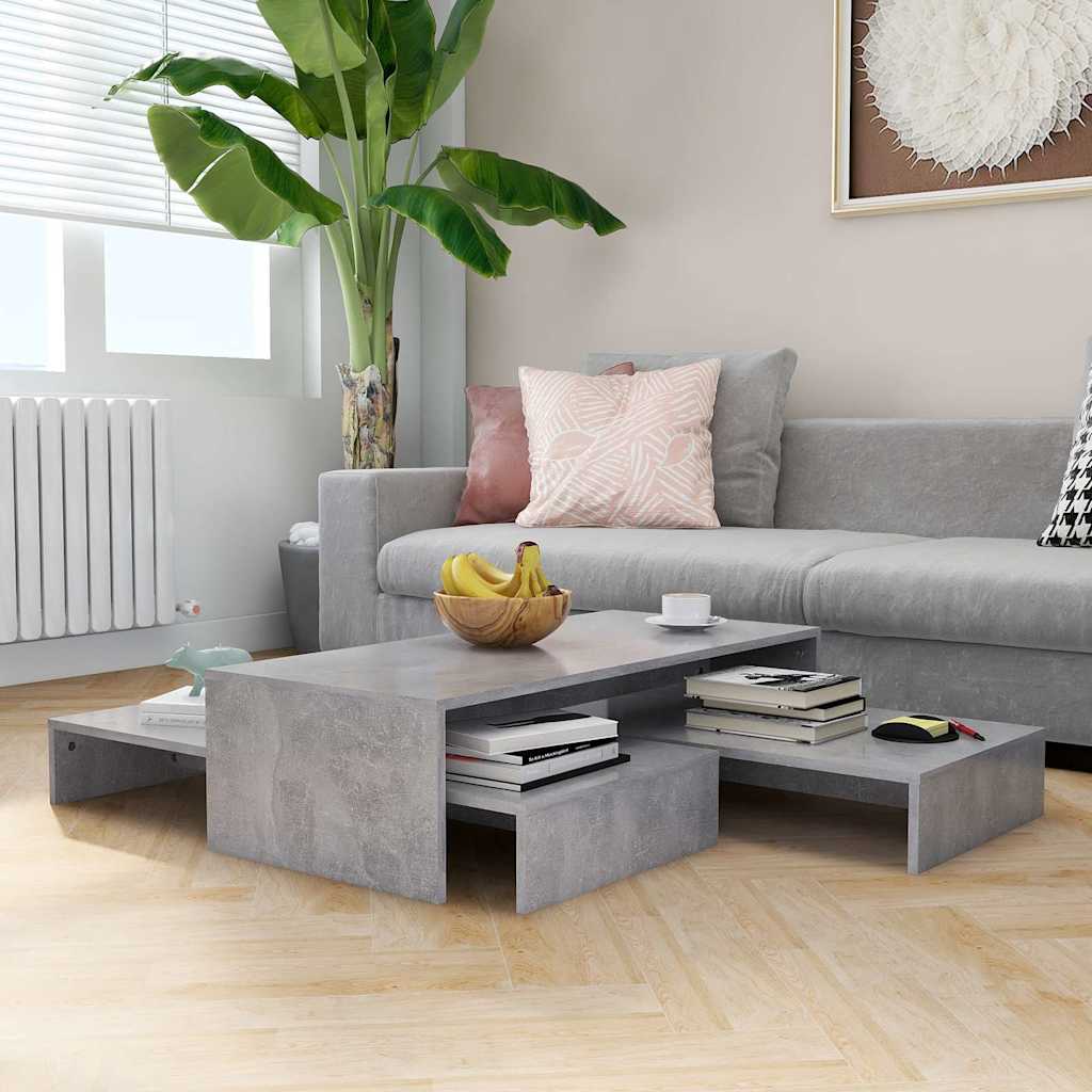 Nesting Coffee Table Set Concrete Grey 100x100x26.5cm Engineered Wood