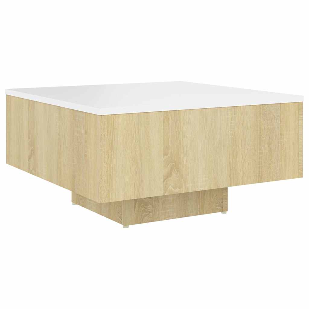 Coffee Table White and Sonoma Oak 60x60x31.5 cm Engineered Wood