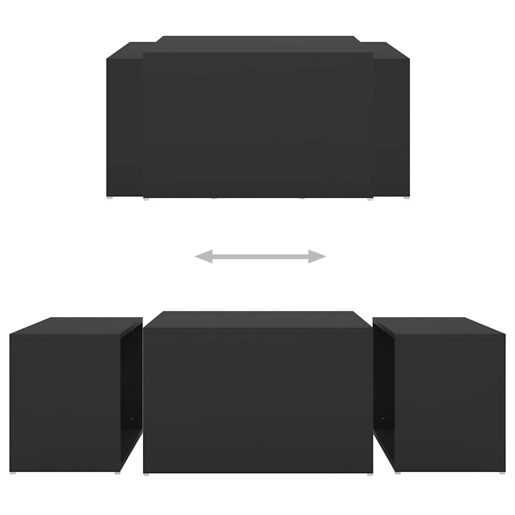 3 Piece Nesting Coffee Table Set Black 60x60x38 cm Engineered Wood