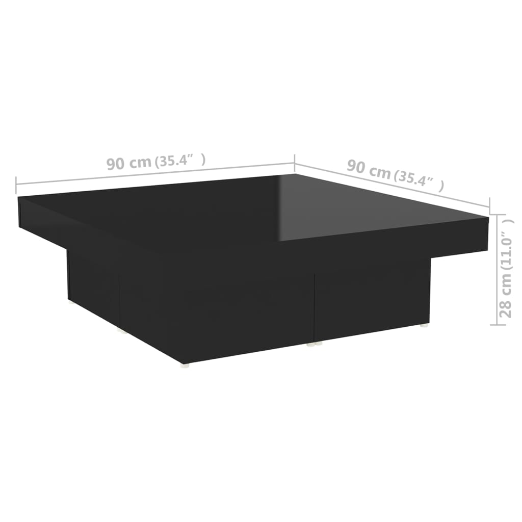 Coffee Table High Gloss Black 90x90x28 cm Engineered Wood