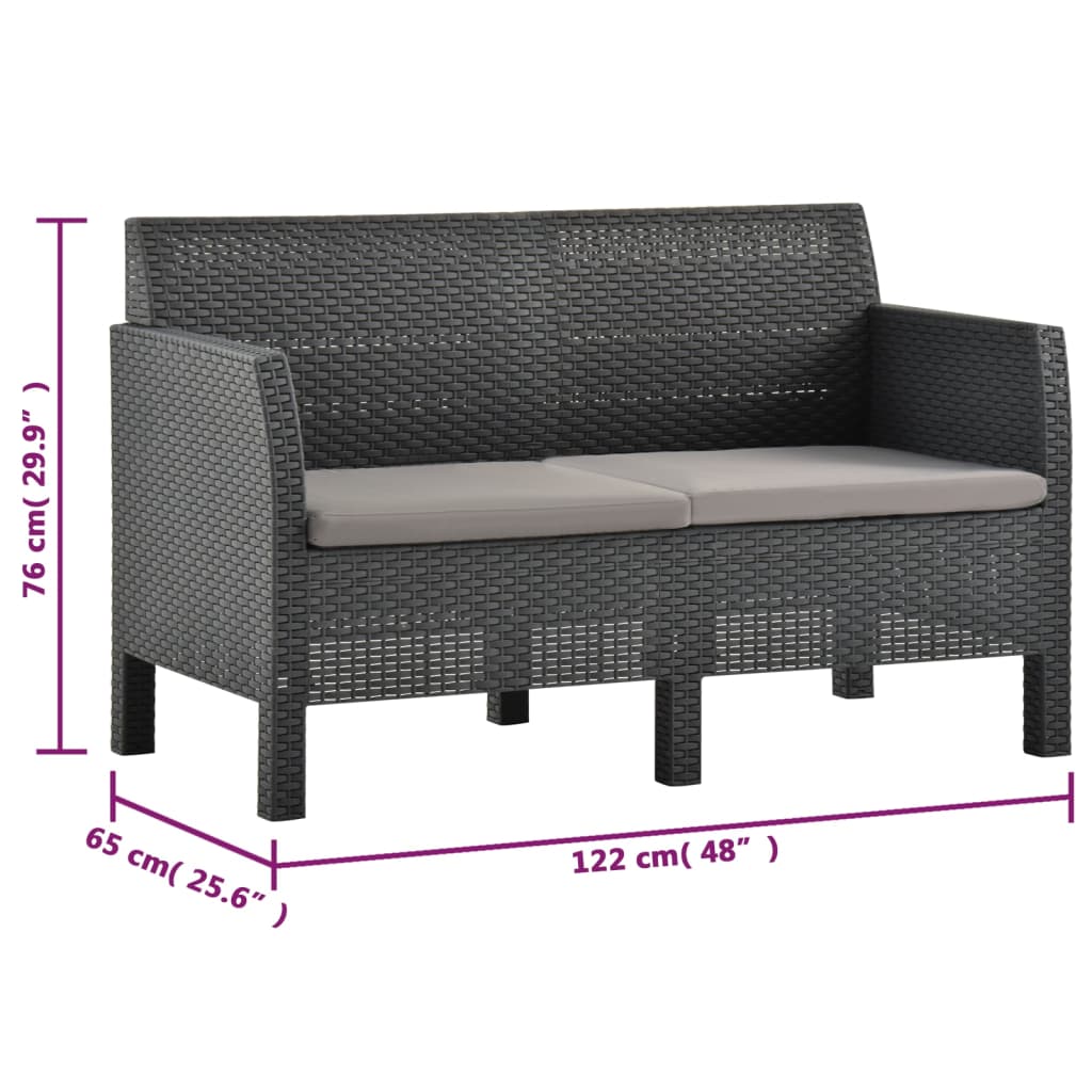 2 Piece Garden Lounge Set with Cushions PP Rattan Anthracite