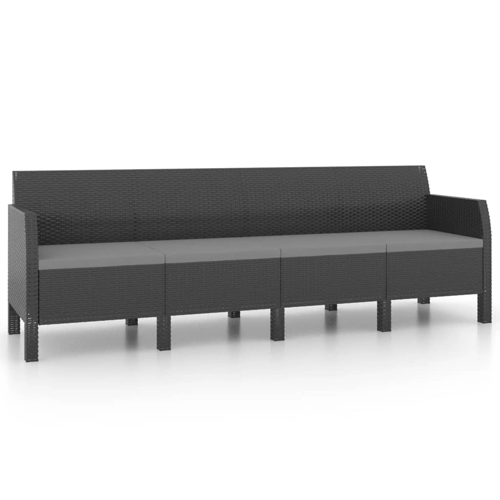 4-Seater Garden Sofa with Cushions Anthracite PP Rattan