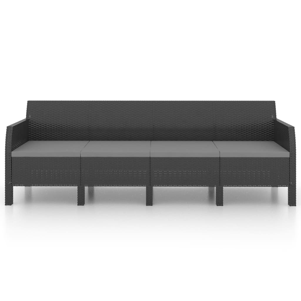 4-Seater Garden Sofa with Cushions Anthracite PP Rattan