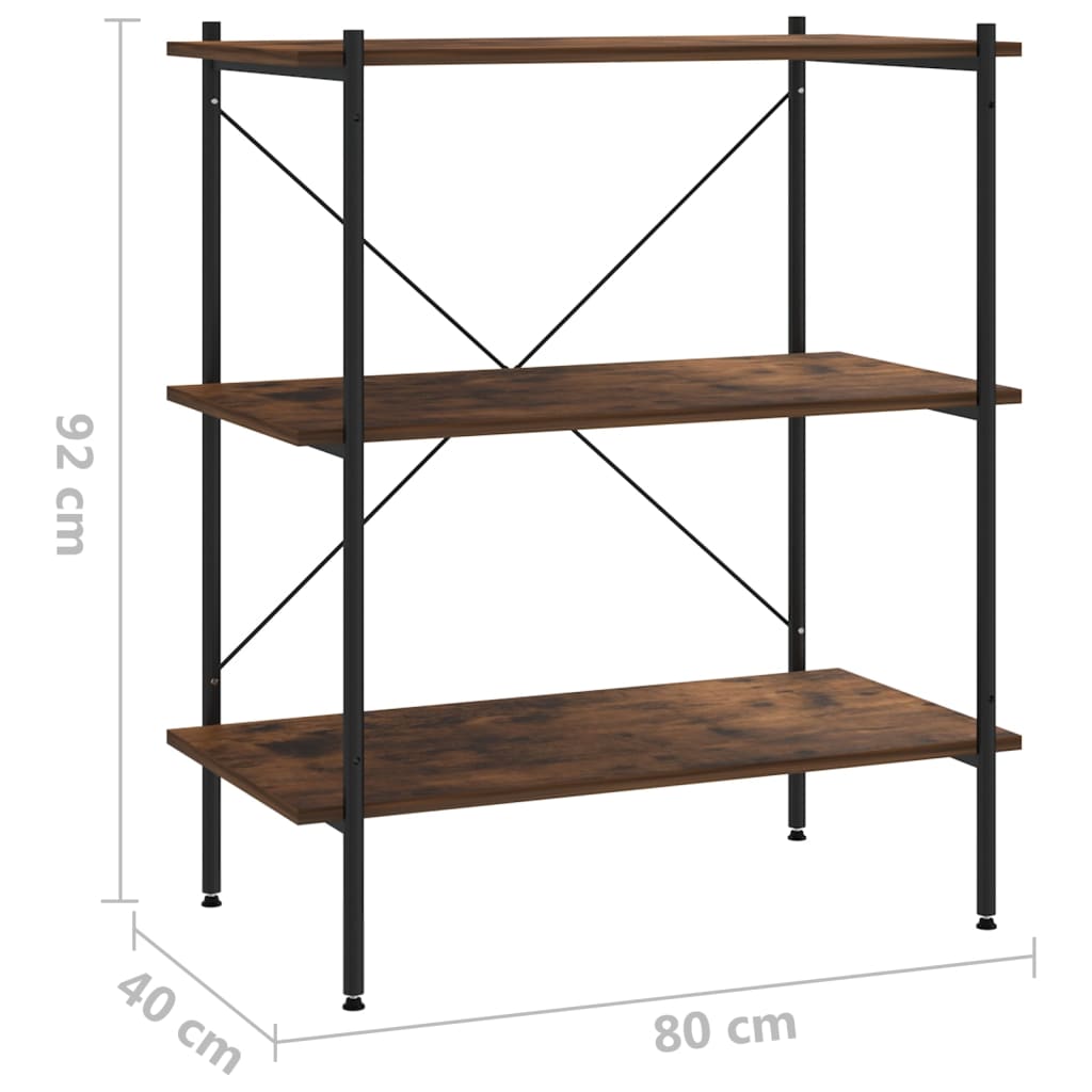 3-Tier Shelving Unit Black and Natural 80x40x92 cm