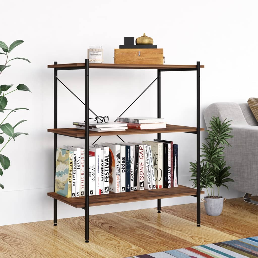 3-Tier Shelving Unit Black and Natural 80x40x92 cm